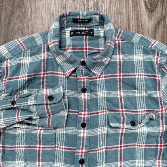 Lucky Brand Other - Lucky Brand Classic Fit Plaid Flannel Shirt Medium Blue Red White Long Sleeve